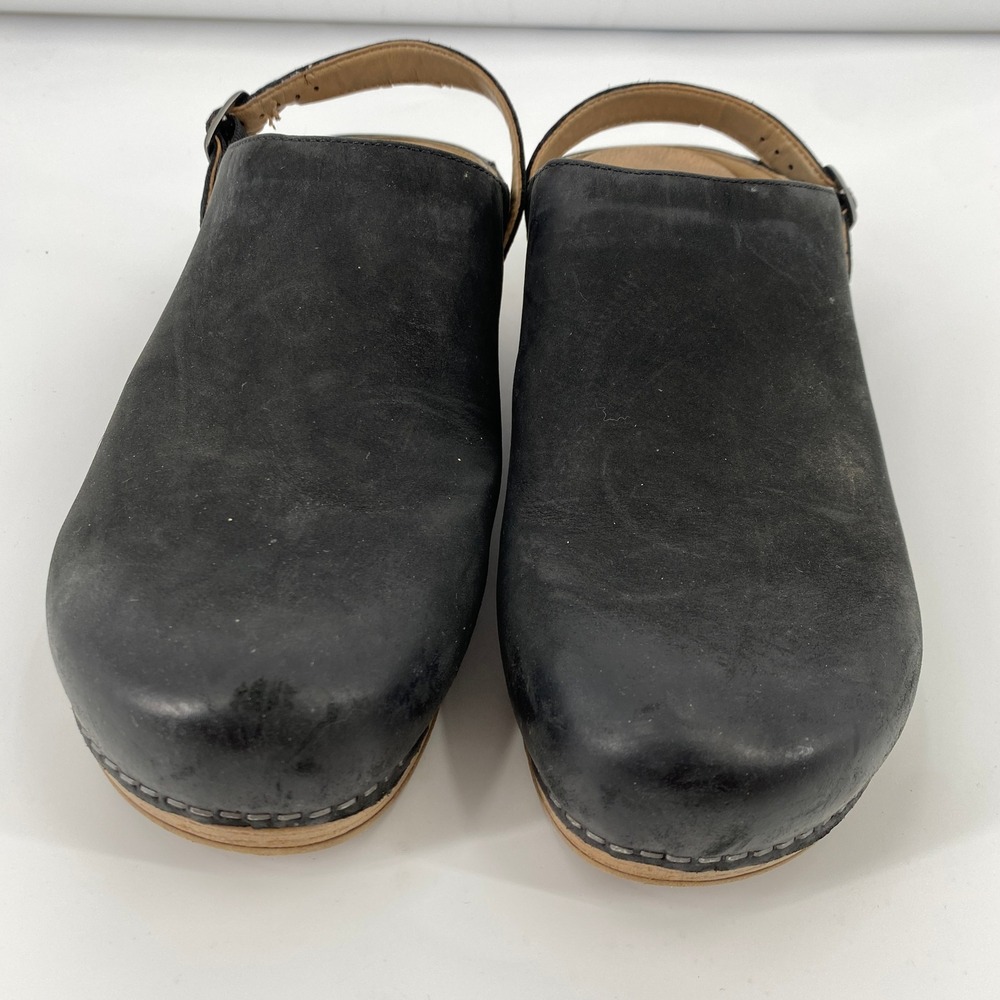 Dansko Clog Mules Womens 40 Black Leather Slingback Buckle Comfort Shoes - Picture 3 of 10